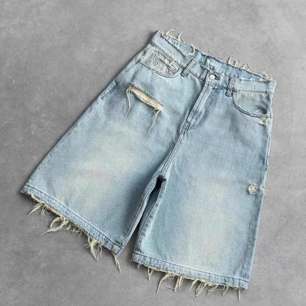 Distressed Light Blue Denim Shorts